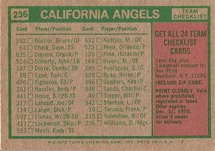 1975 Topps Mini #236 California Angels / Dick Williams Back