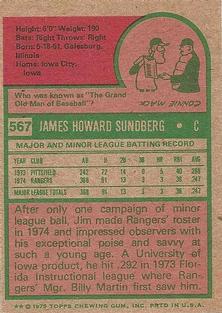 1975 Topps Mini #567 Jim Sundberg Back
