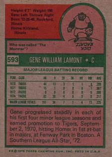 1975 Topps Mini #593 Gene Lamont Back