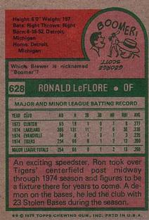 1975 Topps Mini #628 Ron LeFlore Back