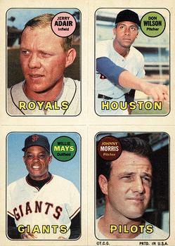 1969 Topps Four-in-One Stickers #NNO Jerry Adair / Don Wilson / Willie Mays / Johnny Morris Front