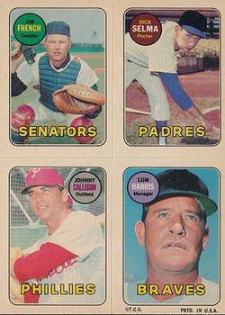 1969 Topps Four-in-One Stickers #NNO Jim French / Dick Selma / Johnny Callison / Lum Harris Front