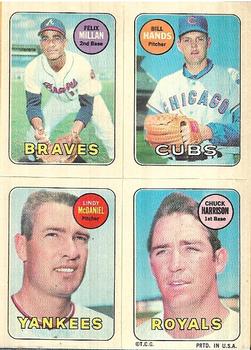 1969 Topps Four-in-One Stickers #NNO Felix Millan / Bill Hands / Lindy McDaniel / Chuck Harrison Front
