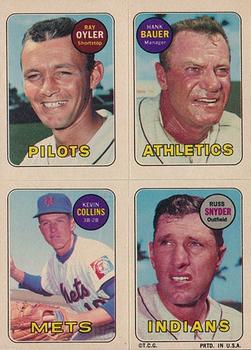 1969 Topps Four-in-One Stickers #NNO Ray Oyler / Hank Bauer / Kevin Collins / Russ Snyder Front