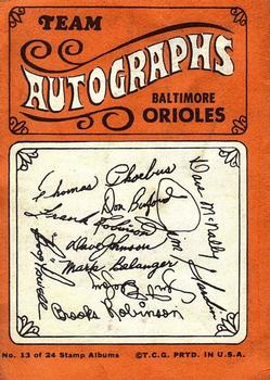 1969 Topps Stamps - Team Albums #13 Baltimore Orioles Back