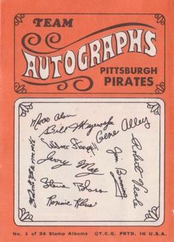 1969 Topps Stamps - Team Albums #1 Pittsburgh Pirates Back