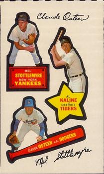 1968 Topps Action All-Star Stickers #NNO Mel Stottlemyre / Al Kaline / Claude Osteen Front