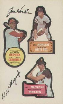 1968 Topps Action All-Star Stickers #NNO Joe Horlen / Orlando Cepeda / Bill Mazeroski Front