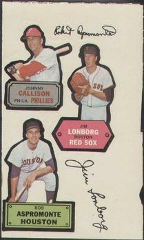 1968 Topps Action All-Star Stickers #NNO Johnny Callison / Jim Lonborg / Bob Aspromonte Front