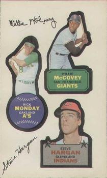 1968 Topps Action All-Star Stickers #NNO Willie McCovey / Rick Monday / Steve Hargan Front