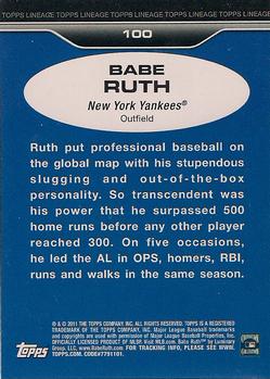 2011 Topps Lineage #100 Babe Ruth Back