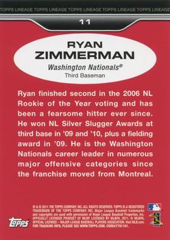 2011 Topps Lineage #11 Ryan Zimmerman Back