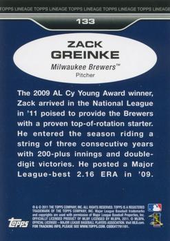 2011 Topps Lineage #133 Zack Greinke Back