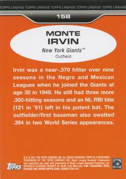 2011 Topps Lineage #158 Monte Irvin Back