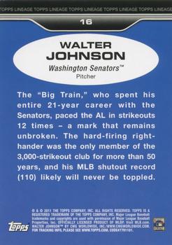 2011 Topps Lineage #16 Walter Johnson Back