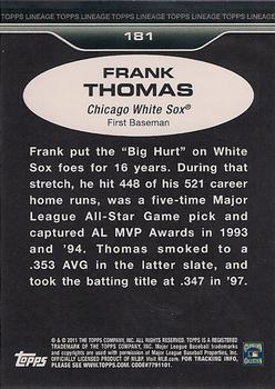 2011 Topps Lineage #181 Frank Thomas Back