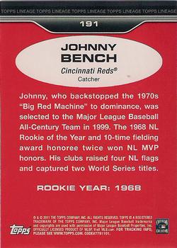 2011 Topps Lineage #191 Johnny Bench Back