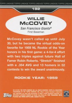 2011 Topps Lineage #192 Willie McCovey Back