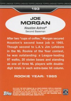 2011 Topps Lineage #193 Joe Morgan Back