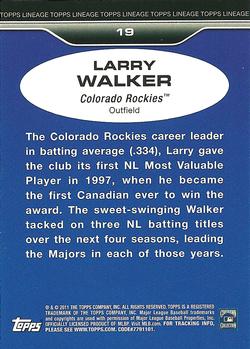 2011 Topps Lineage #19 Larry Walker Back