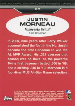 2011 Topps Lineage #20 Justin Morneau Back