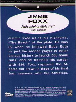 2011 Topps Lineage #3 Jimmie Foxx Back