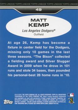 2011 Topps Lineage #49 Matt Kemp Back