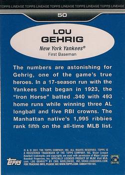 2011 Topps Lineage #50 Lou Gehrig Back