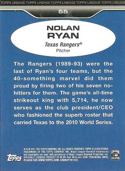 2011 Topps Lineage #55 Nolan Ryan Back