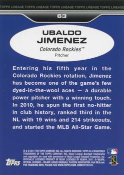 2011 Topps Lineage #63 Ubaldo Jimenez Back