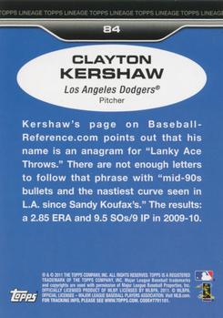 2011 Topps Lineage #84 Clayton Kershaw Back