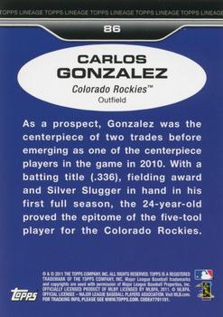 2011 Topps Lineage #86 Carlos Gonzalez Back