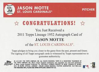 2011 Topps Lineage - 1952 Autographs #52A-JM Jason Motte Back