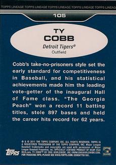 2011 Topps Lineage - 1975 Mini #105 Ty Cobb Back