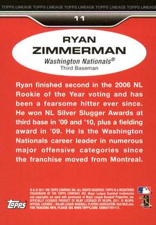 2011 Topps Lineage - 1975 Mini #11 Ryan Zimmerman Back