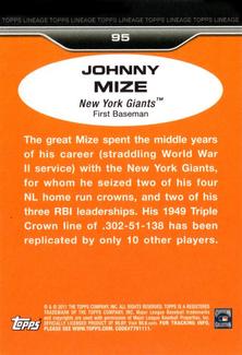 2011 Topps Lineage - 1975 Mini #95 Johnny Mize Back