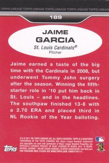 2011 Topps Lineage - 1975 Mini #189 Jaime Garcia Back