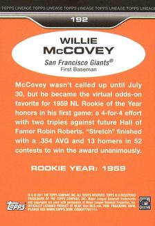 2011 Topps Lineage - 1975 Mini #192 Willie McCovey Back