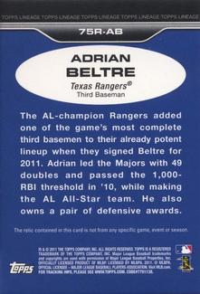 2011 Topps Lineage - 1975 Mini Relics #75R-AB Adrian Beltre Back