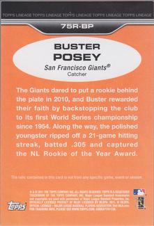 2011 Topps Lineage - 1975 Mini Relics #75R-BP Buster Posey Back