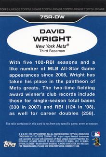 2011 Topps Lineage - 1975 Mini Relics #75R-DW David Wright Back
