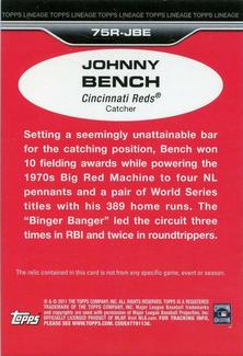 2011 Topps Lineage - 1975 Mini Relics #75R-JBE Johnny Bench Back