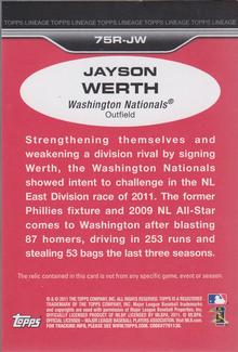 2011 Topps Lineage - 1975 Mini Relics #75R-JW Jayson Werth Back