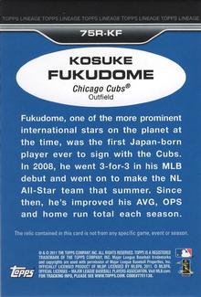 2011 Topps Lineage - 1975 Mini Relics #75R-KF Kosuke Fukudome Back
