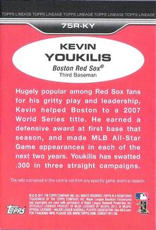 2011 Topps Lineage - 1975 Mini Relics #75R-KY Kevin Youkilis Back