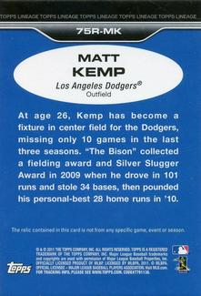 2011 Topps Lineage - 1975 Mini Relics #75R-MK Matt Kemp Back