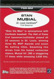 2011 Topps Lineage - 1975 Mini Relics #75R-SM Stan Musial Back