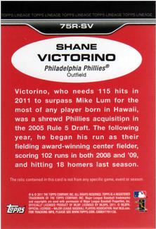 2011 Topps Lineage - 1975 Mini Relics #75R-SV Shane Victorino Back