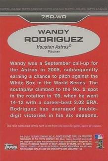 2011 Topps Lineage - 1975 Mini Relics #75R-WR Wandy Rodriguez Back