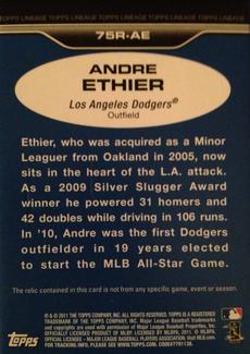 2011 Topps Lineage - 1975 Mini Relics #75R-AE Andre Ethier Back